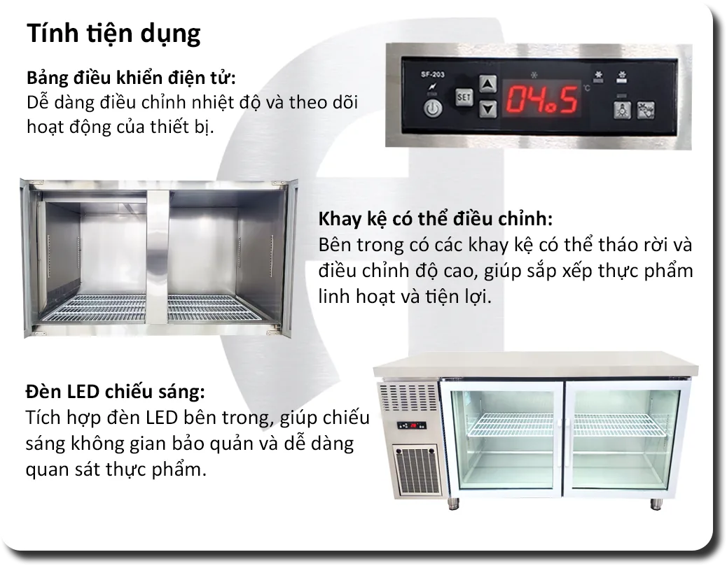 Bàn Mát 2 cánh kính KaiFridge 1m2