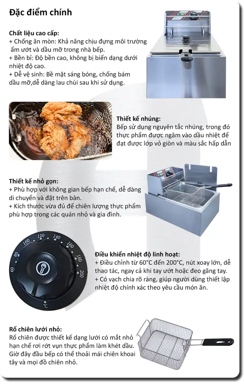Bếp Chiên Nhúng Đơn Điện 6L để Bàn KaiCook