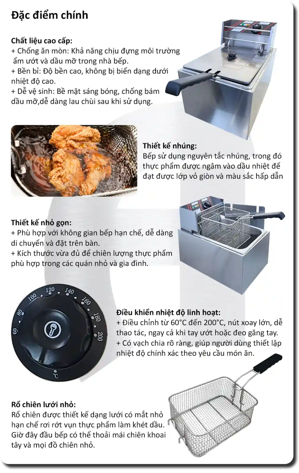 Bếp Chiên Nhúng Đơn Điện 8L để Bàn KaiCook