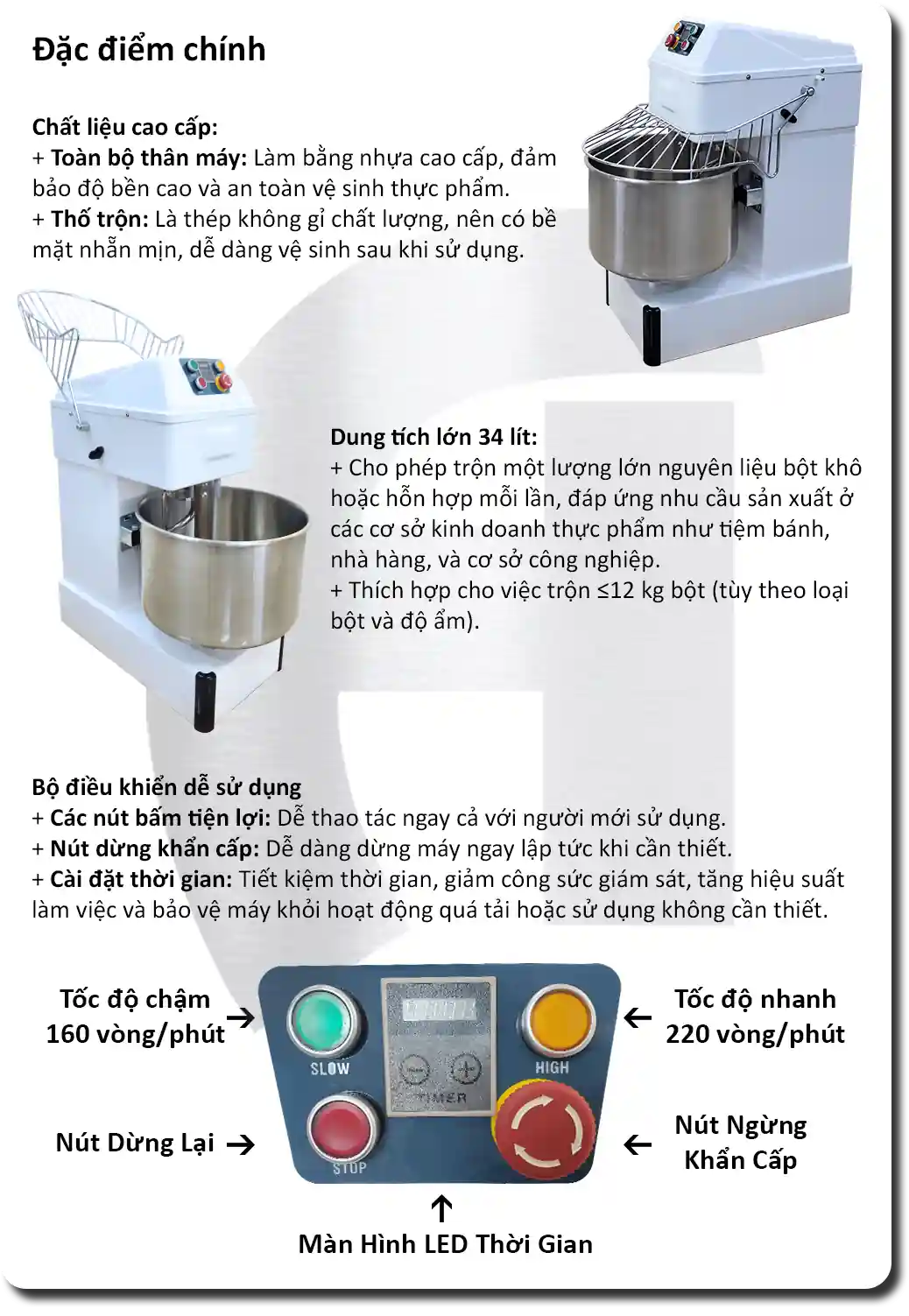 Máy Trộn Bột Khô 2 Tốc Độ 40 Lít KaiCook