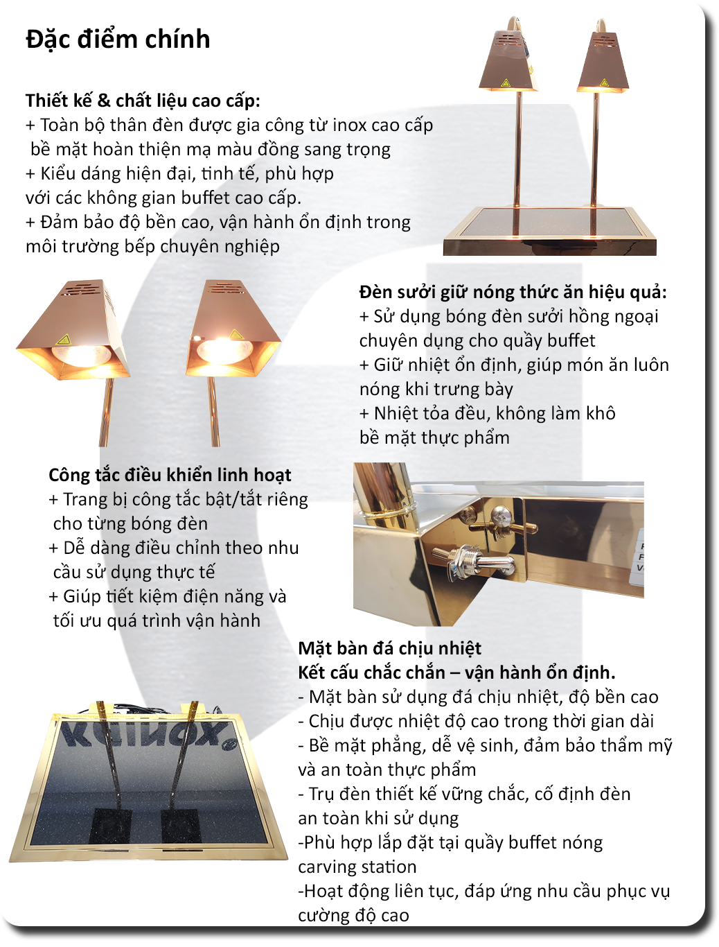 ĐẶC ĐIỂM ĐÈN GIỮ NÓNG BUFFET ĐỂ BÀN KAICOOK