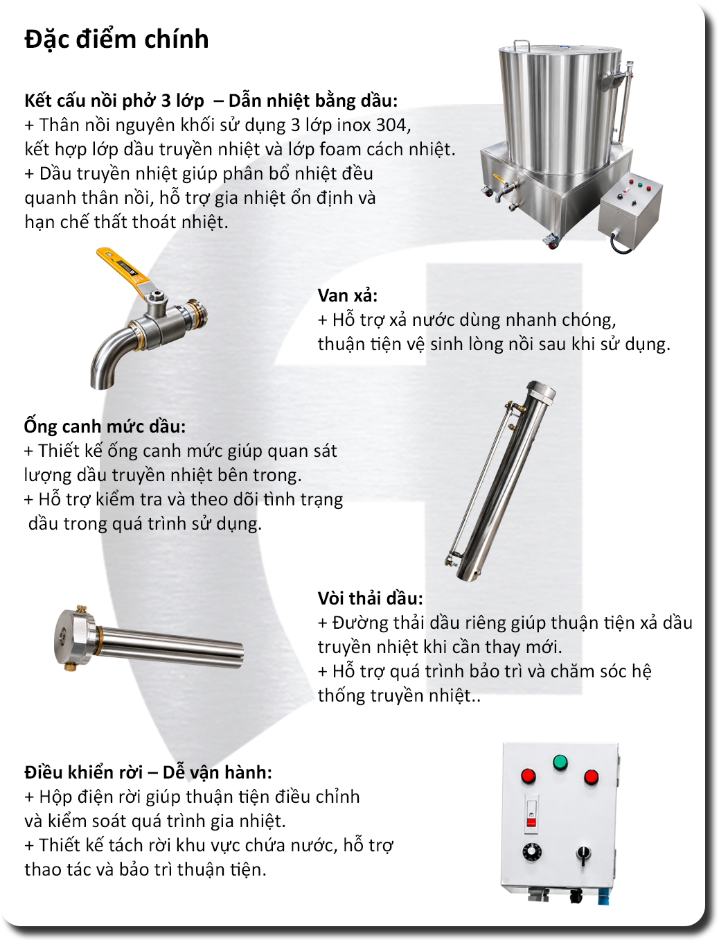 Đặc điểm sản phẩm nồi phở dẫn nhiệt bằng dầu KAINOX