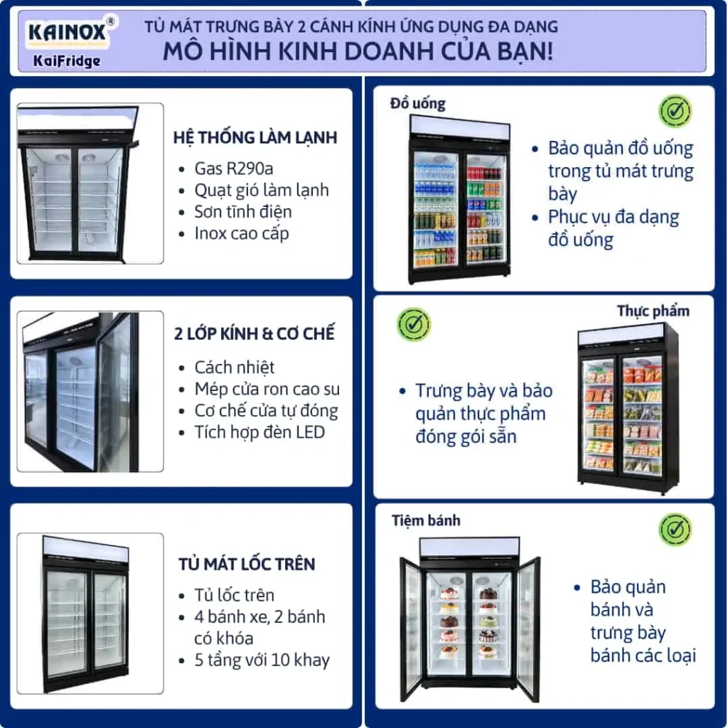 Ứng dụng tủ lạnh 1000L đồ uống - thực phẩm - tiệm bánh-KaiFridge